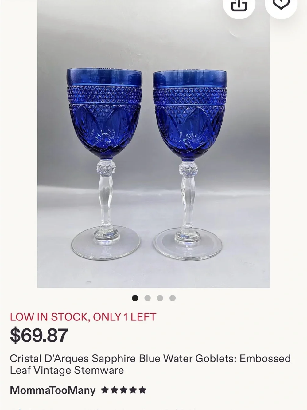 Cobalt Blue Cut-Glass Wine Goblets – Set of 2
